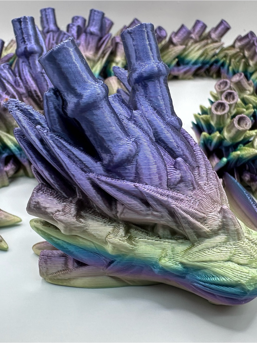 Iridescent Purple-Green 3D Printed Bamboo Dragon